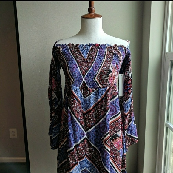 NWT Design Lab boho print off shoulder dress sz LG - Picture 3 of 3